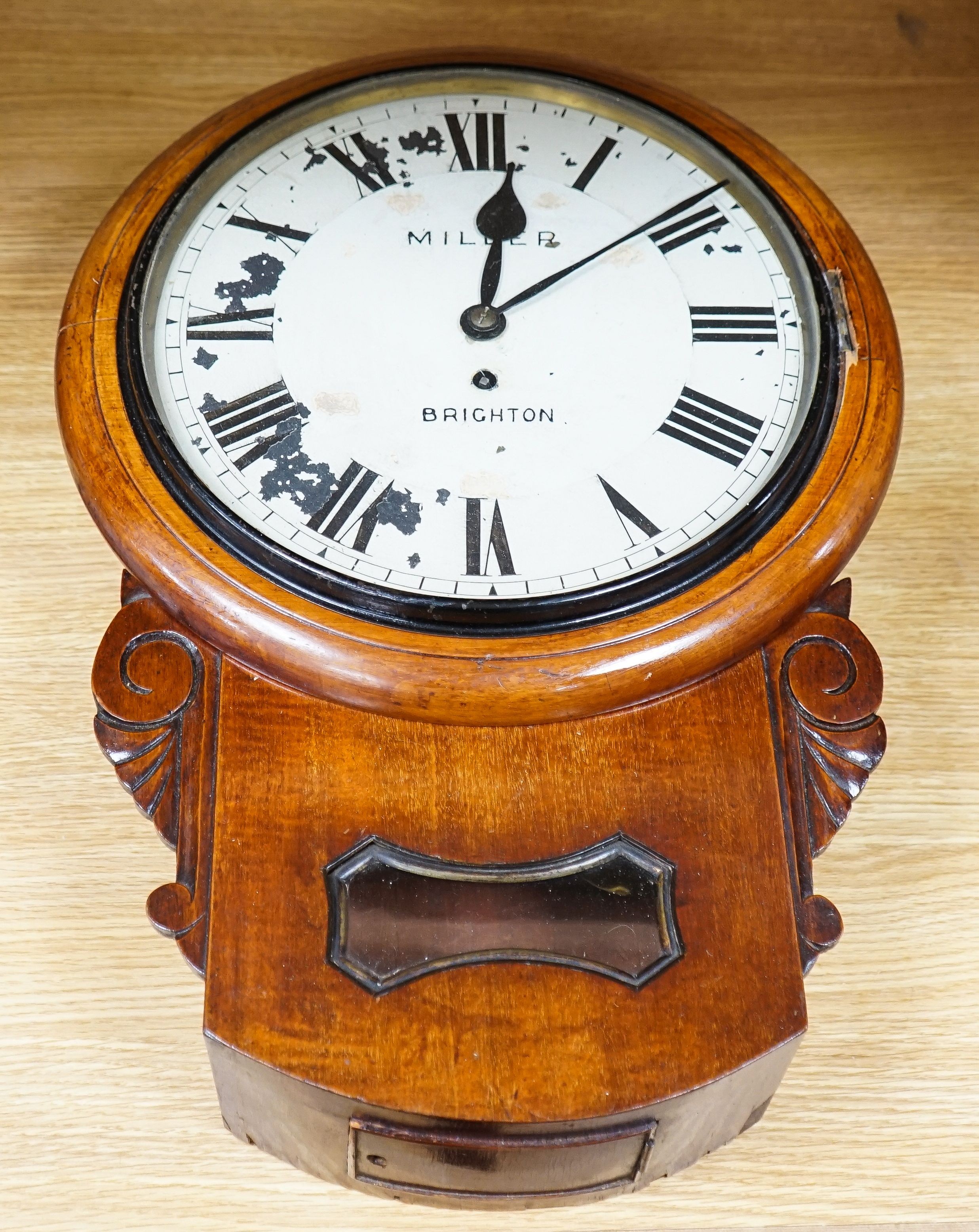 Miller, Brighton, a Victorian mahogany drop dial fusee wall timepiece 54cm